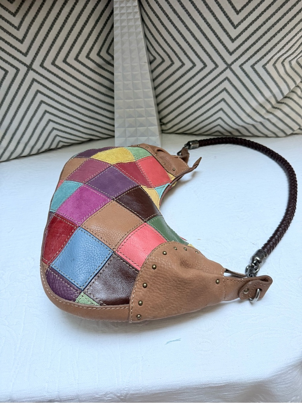 Y2K Style Pelle Patchwork Multicolor Leather Hobo Bag - Picture 5 of 11